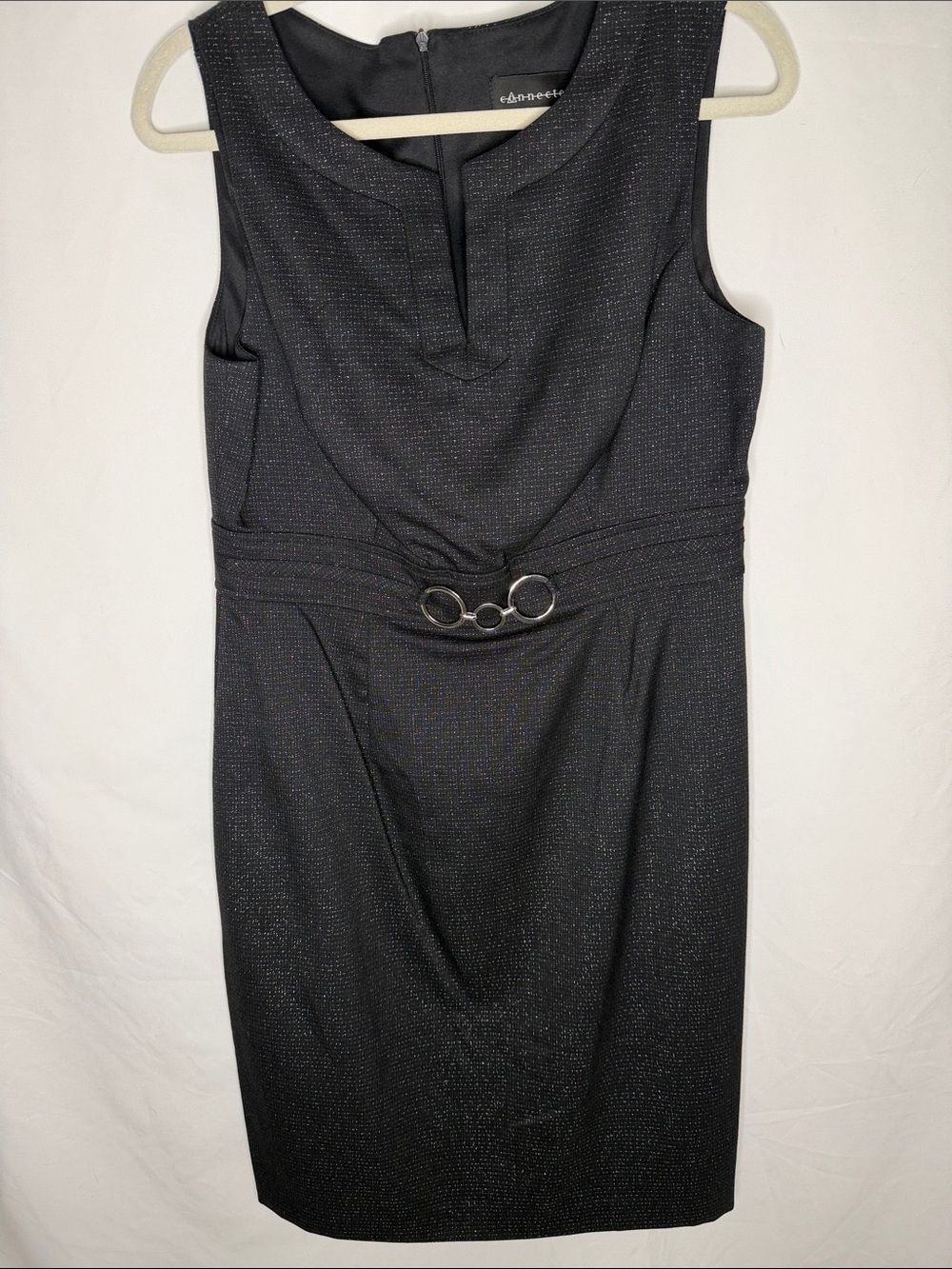 Connected Apparel Sleeveless Black Sheath Dress with Decorative Ring Detail